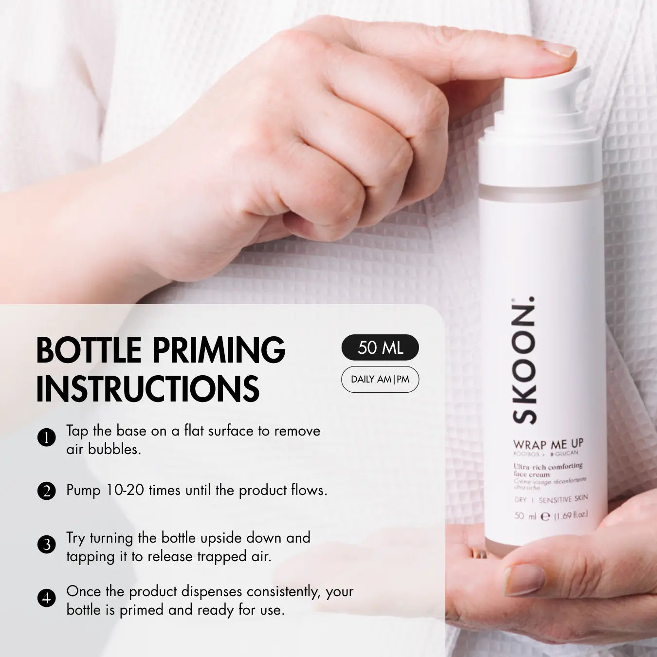 WRAP ME UP Ultra-Thick Comforting Face Cream bottle priming instructions