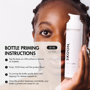 HAPPY FLORA Microbiome Balancing Face Cream - bottle priming instructions